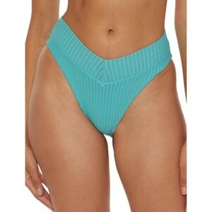 BECCA Line In Sand Hi Waist Swimsuit Bottoms Teal Textured Mesh Size L NWT